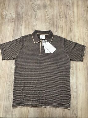 Men's Striped Short-Sleeve Polo in Brown and Cream